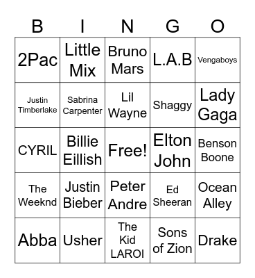 Artists Bingo Card