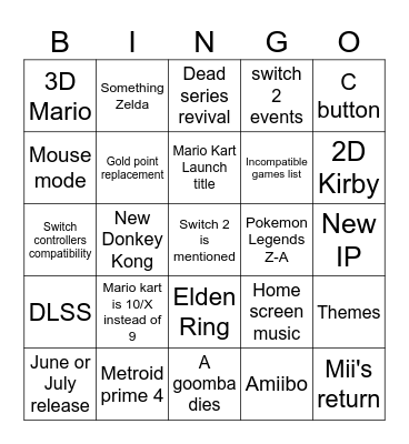 Switch 2 Direct Bingo Card