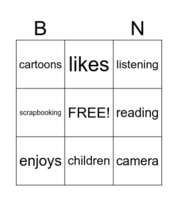 Hobbies Bingo Card