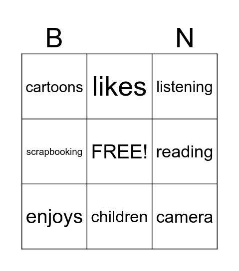 Hobbies Bingo Card