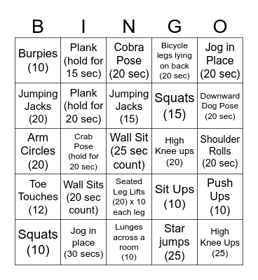 Fitness Choice Board - do what you can, you know your body best! :) Bingo Card