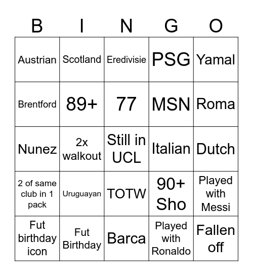 Untitled Bingo Card