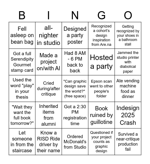 RISD GD MFA BINGO Card