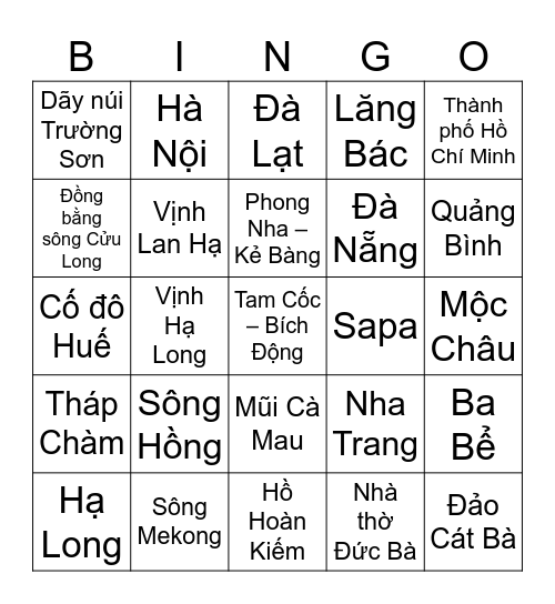 Địa danh Việt Nam Bingo Card