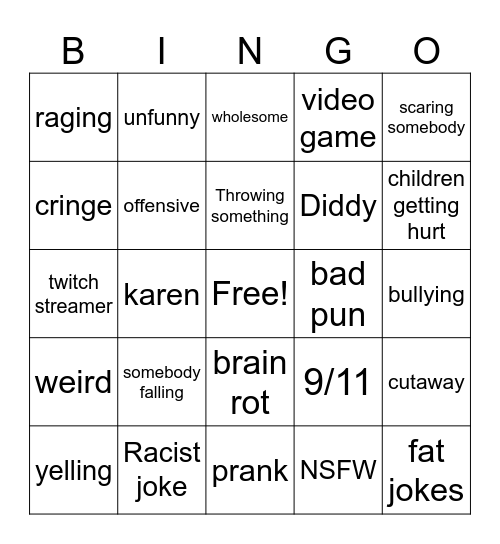 Try not to laugh Bingo Card