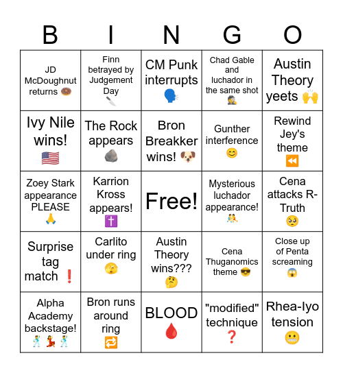 03/17/2025 RAW Bingo Card