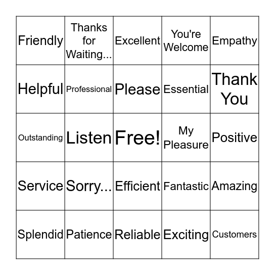 Customer Service Week Bingo Card