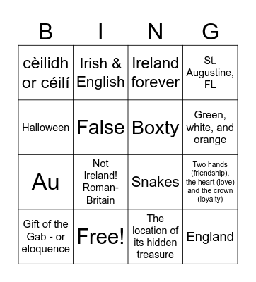 St. Patrick's Day & Ireland Bingo Card