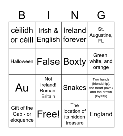 St. Patrick's Day & Ireland Bingo Card