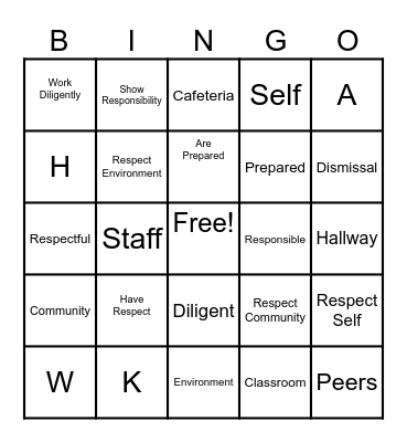 H.A.W.K.S. Expectations Bingo Card