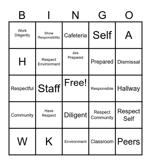 H.A.W.K.S. Expectations Bingo Card
