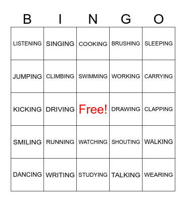 PRESENT CONTINUOUS Bingo Card