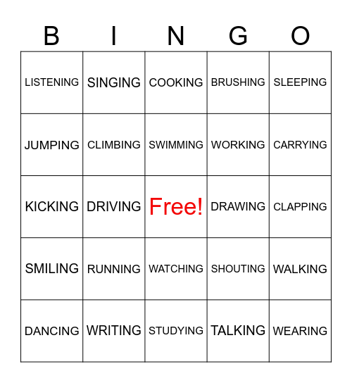 PRESENT CONTINUOUS Bingo Card