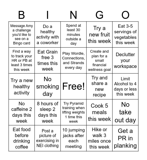 March Madness Wellness Challenge Week 3 Bingo Card