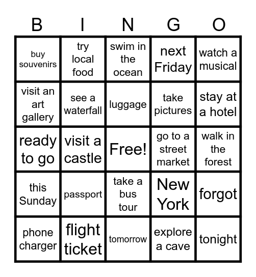 Boost Up 5 Unit 5: Going On A Trip Bingo Card