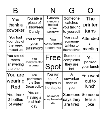 National Customer Service Week Bingo Card