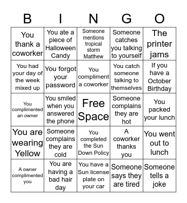 National Customer Service Week Bingo Card