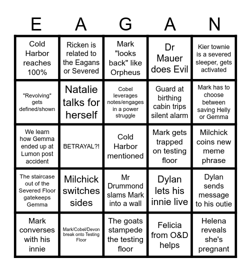 Lumon Bingo S2E10 Bingo Card