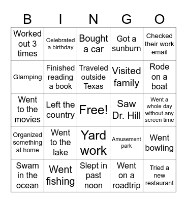 2025 Spring Break Bingo Card