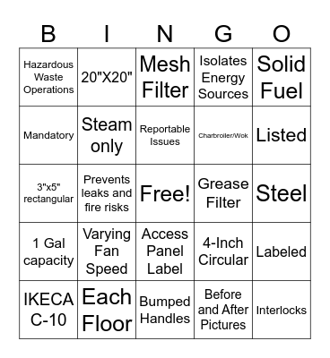 KEC Technician Bingo Card