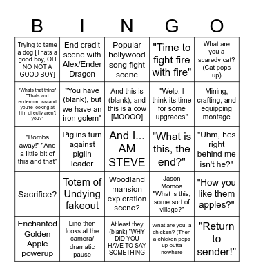 Minecraft Movie Bingo Board Bingo Card