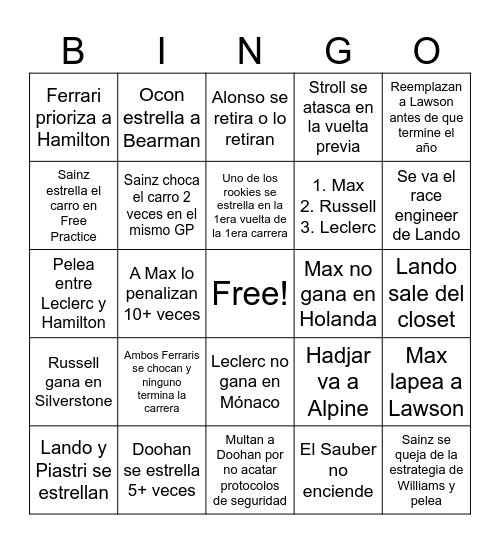 Untitled Bingo Card