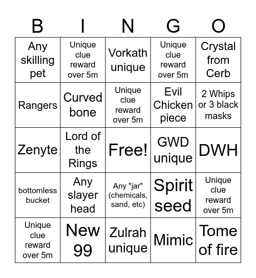 OSRS Bingo Card