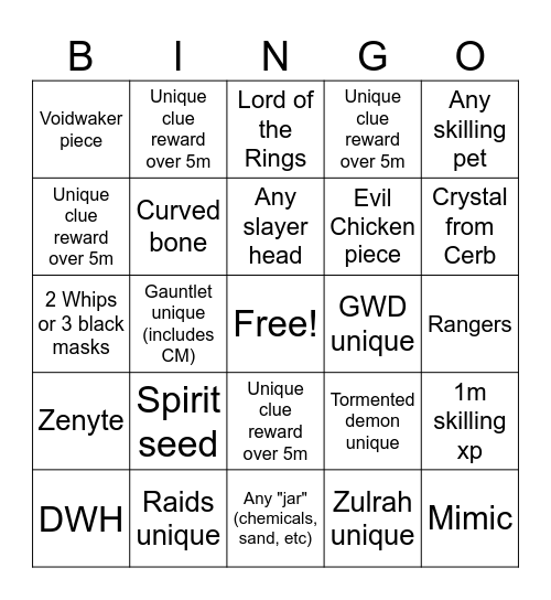 Oath CB 101 and above Bingo Card