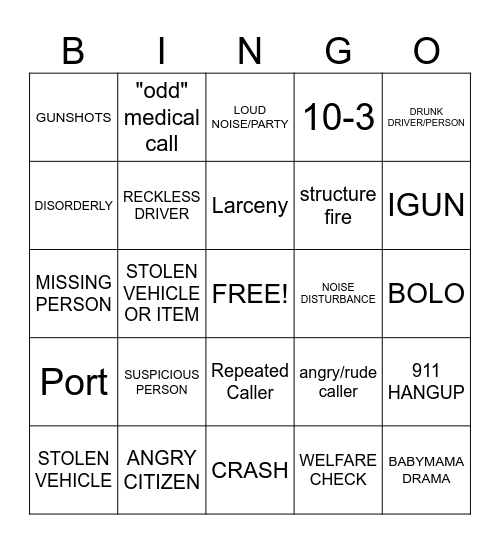 911 dispatcher Bingo Card