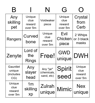 OSRS Bingo Card