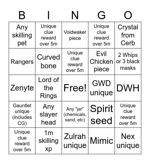 OSRS Bingo Card