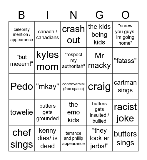 south park bingo Card