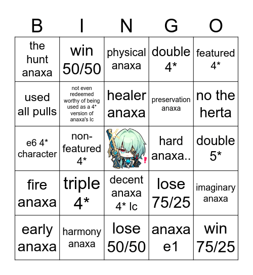 anaxa summoning Bingo Card