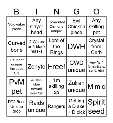 OSRS Bingo Card
