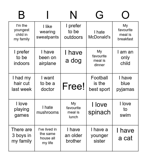 Ice breaker Bingo Card