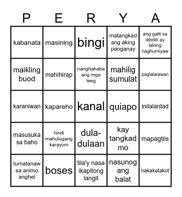 PERYA Bingo Card