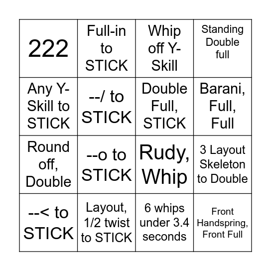 Junior Boys Bingo Card