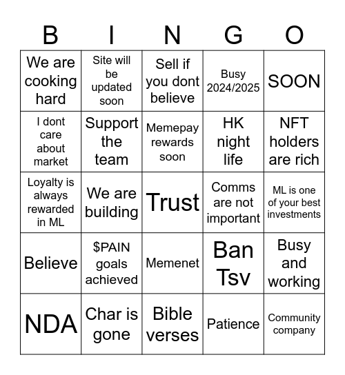 Memeland Townhall Bingo Card