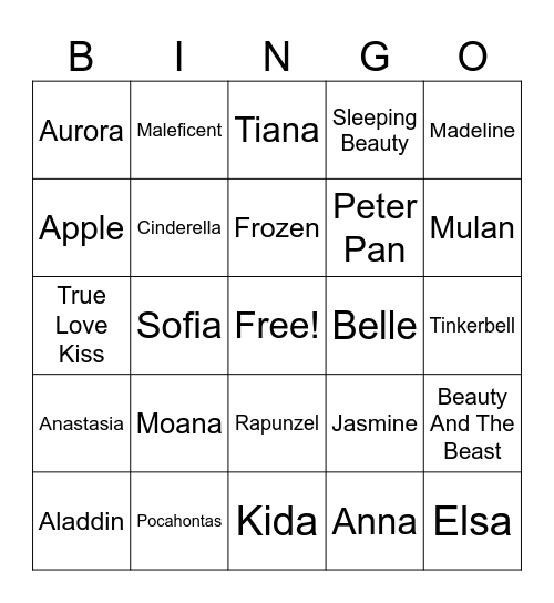 Disney Bingo Card