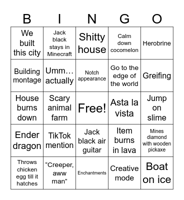 Minecraft Movie Bingo (Rays) Bingo Card