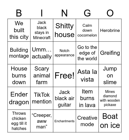 Minecraft Movie Bingo (Rays) Bingo Card