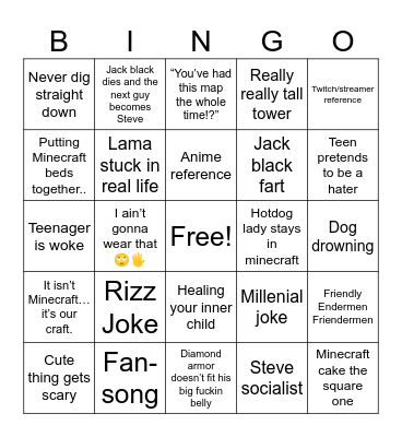 Minecraft Movie Bingo (Chevys) Bingo Card