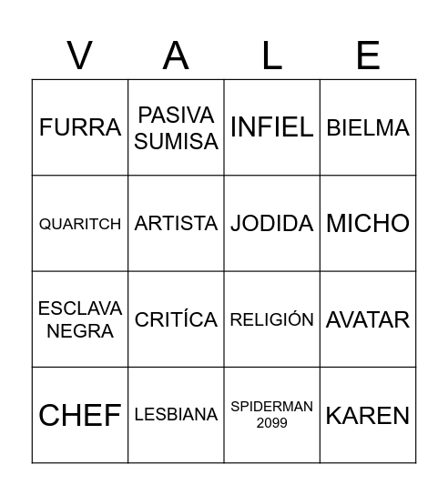 MOMENTO LESBIANA Bingo Card