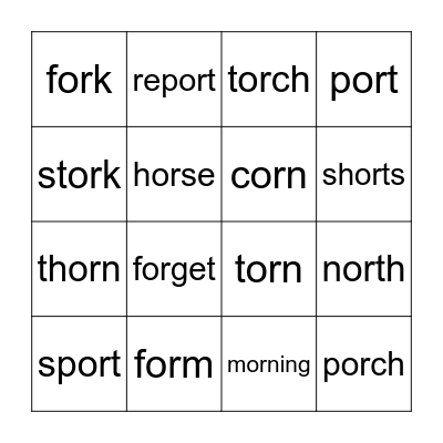 OR words Bingo Card
