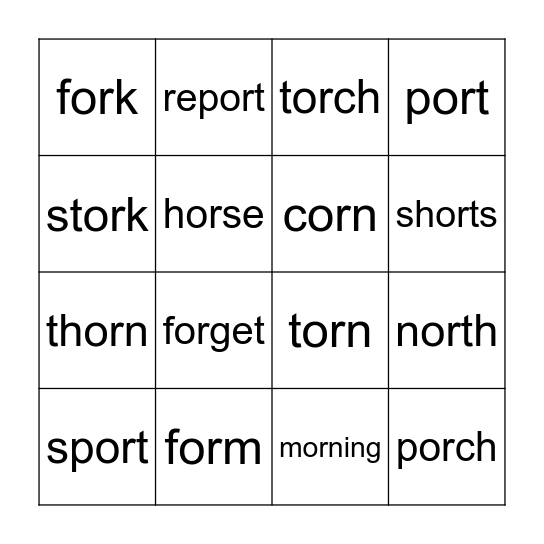 OR words Bingo Card