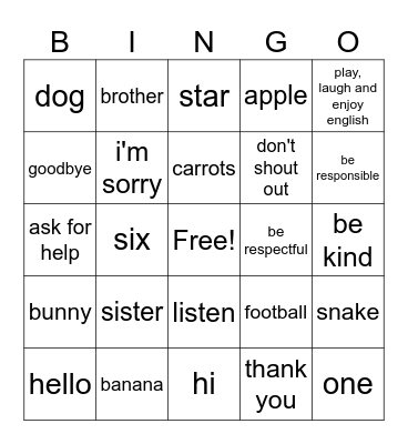 Magic words and classroom rules Bingo Card
