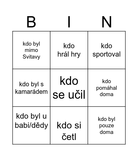 Víkendové bingo: Najdi toho, ... Bingo Card