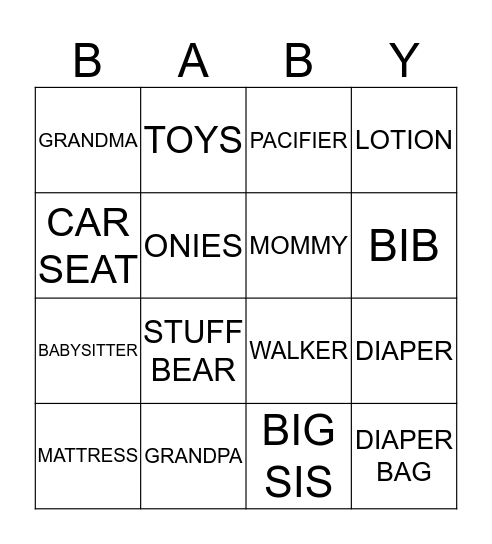 BABY HUGHES BINGO Card