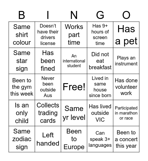AIM BINGO Card
