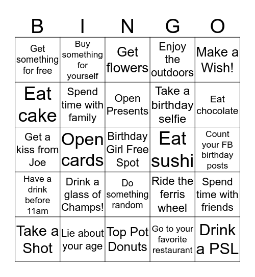 Vesna's Birthday Bingo Card
